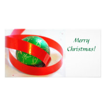 Green Ball, Red Ribbon Photocard Photo Greeting Card