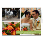 Green band modern 3 photo montage thank you note greeting card
