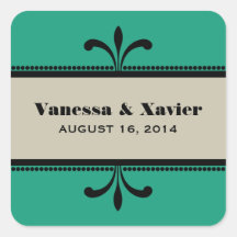 Green/Beige Fancy Art Deco Wedding Stickers