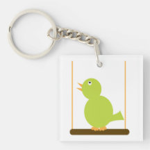 Green Bird on a Perch Key Chain Acrylic Keychains