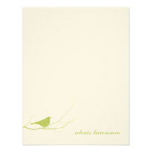 Green bird on branch ecru thank you note card invitations