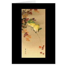 Green Birds on Maple Tree, Japanese Art c.1800s Card