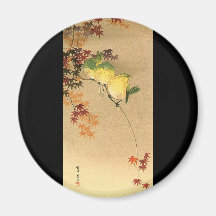 Green Birds on Maple Tree, Japanese Art c.1800s Fridge Magnet