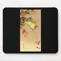 Green Birds on Maple Tree, Japanese Art c.1800s Mousepad