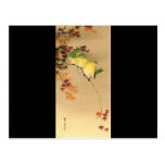 Green Birds on Maple Tree, Japanese Art c.1800s Postcards