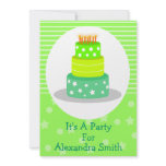 Green Birthday Cake Birthday Party Invitations