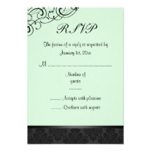 Green & Black Chic Damask RSVP Card Invitation