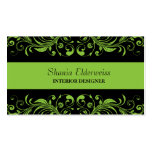 Green & Black Damask Business Card business cards