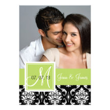 Green Black Damask Photo Save the Date Invitation