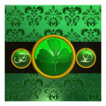 GREEN BLACK DAMASK ,SHAMROCK MONOGRAM INVITATIONS