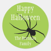 Green black spider halloween custom name gift tag stickers