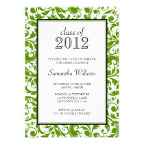 Green Black Swirl Damask Graduation Announcement invitations