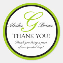 Green Black Wedding Favour Thank You Stickers