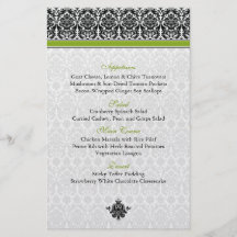 Green, Black, White Damask Menu Card Full Color Flyer