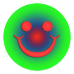 GREEN BLUE AND  RED SMILEY ROUND STICKER
