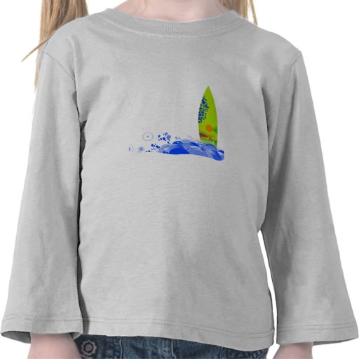 Green board in the waves t shirts