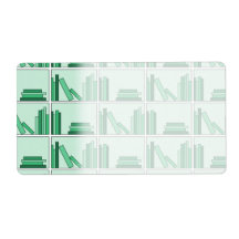 Green Books on Shelf. Personalized Shipping Labels