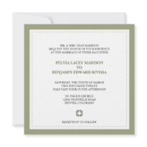 Green border square traditional wedding invitation