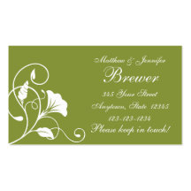 Green Bride and Groom Contact Information Card Business Card Template