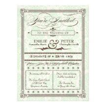 Green & Brown Damask Poster Wedding Invitation