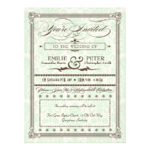 Green & Brown Damask Poster Wedding & Reception Personalized Invitations