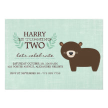 Green & Brown Forest Bear Boys Birthday Invite