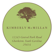 Green brown oak tree circle custom address label