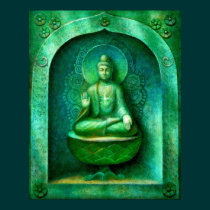 Green Buddha  Zen Buddhist Meditation Art Poster posters
