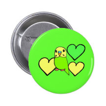 Green Budgie with Hearts Button