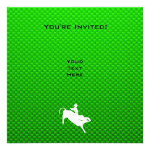 Green Bull Rider Custom Invitations