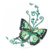 green butterfly round sticker