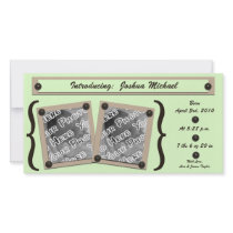 Green Buttons & Brackets Birth Announcement