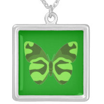 Green Camo Butterfly Square Necklace