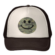 Green Camo Smiley Face Mesh Hat
