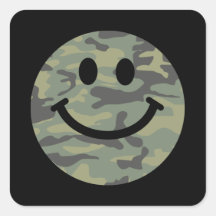 Green Camo Smiley Face Stickers