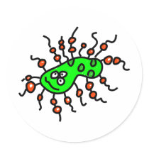 Green Cartoon Germ Round Sticker