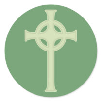 Green Celtic Cross Round Sticker