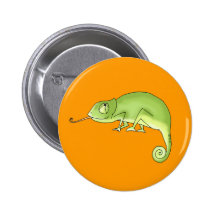Green chameleon pinback button