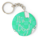Green Checkerboard It's A Boy! Keychains