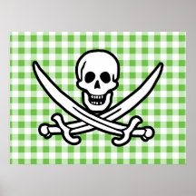 Green Checkered; Gingham Jolly Roger Posters