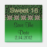 Green Cheetah & Glitter Flowers Magnet