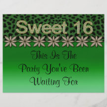Green Cheetah & Glitter Flowers Personalized Flyer