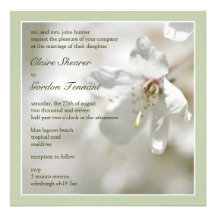 Green Cherry Blossom Wedding Invitiation Custom Invitation