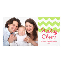 Green chevron holiday cheers Christmas family Photo Greeting Card