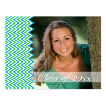 Green chevron photo graduation party announcement post card