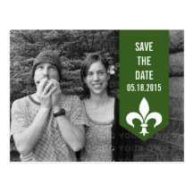 Green Chic Flourish Banner Save the Date Postcard
