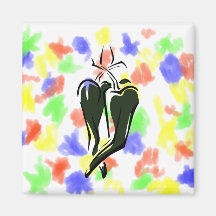 Green chili pepper two dancing abstract magnets