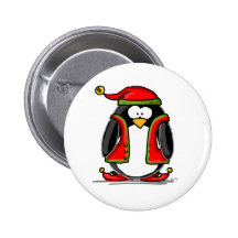 Green Christmas Elf Penguin Button