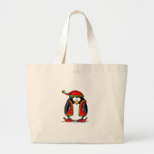 Green Christmas Elf Penguin Canvas Bags