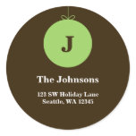 Green Christmas Ornament Monogram Address Labels Sticker